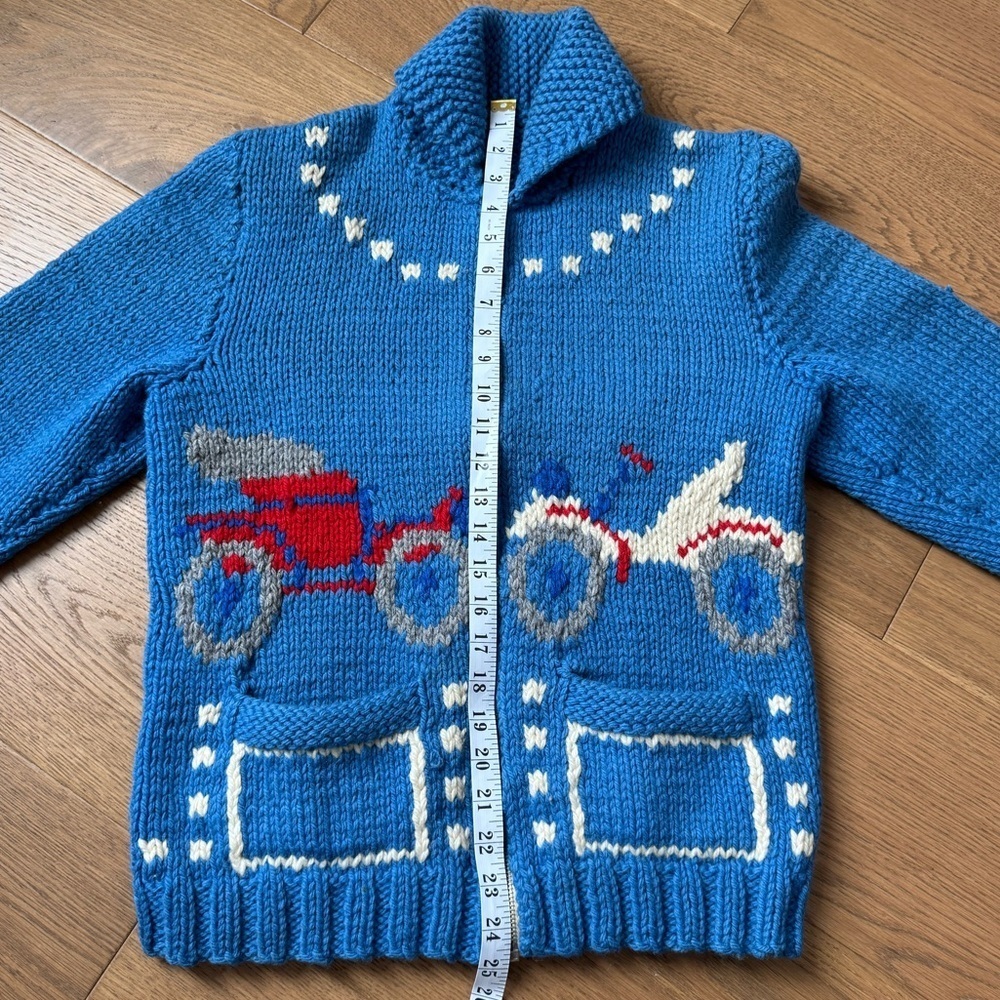 Native Cowichan Sweater Vintage Cardian - Automobiles/Cars - Ladies Small - Blue - Picture 4 of 8